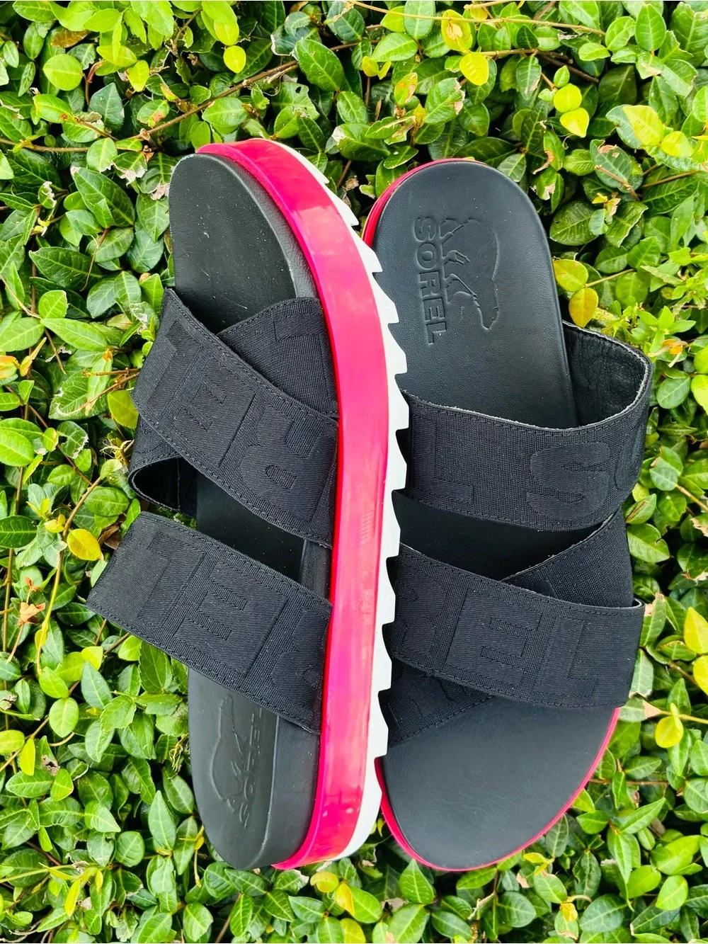 SOREL Womens Roaming Sport Slide Sandal Size 9.5 Black Punch Pink Cross Band